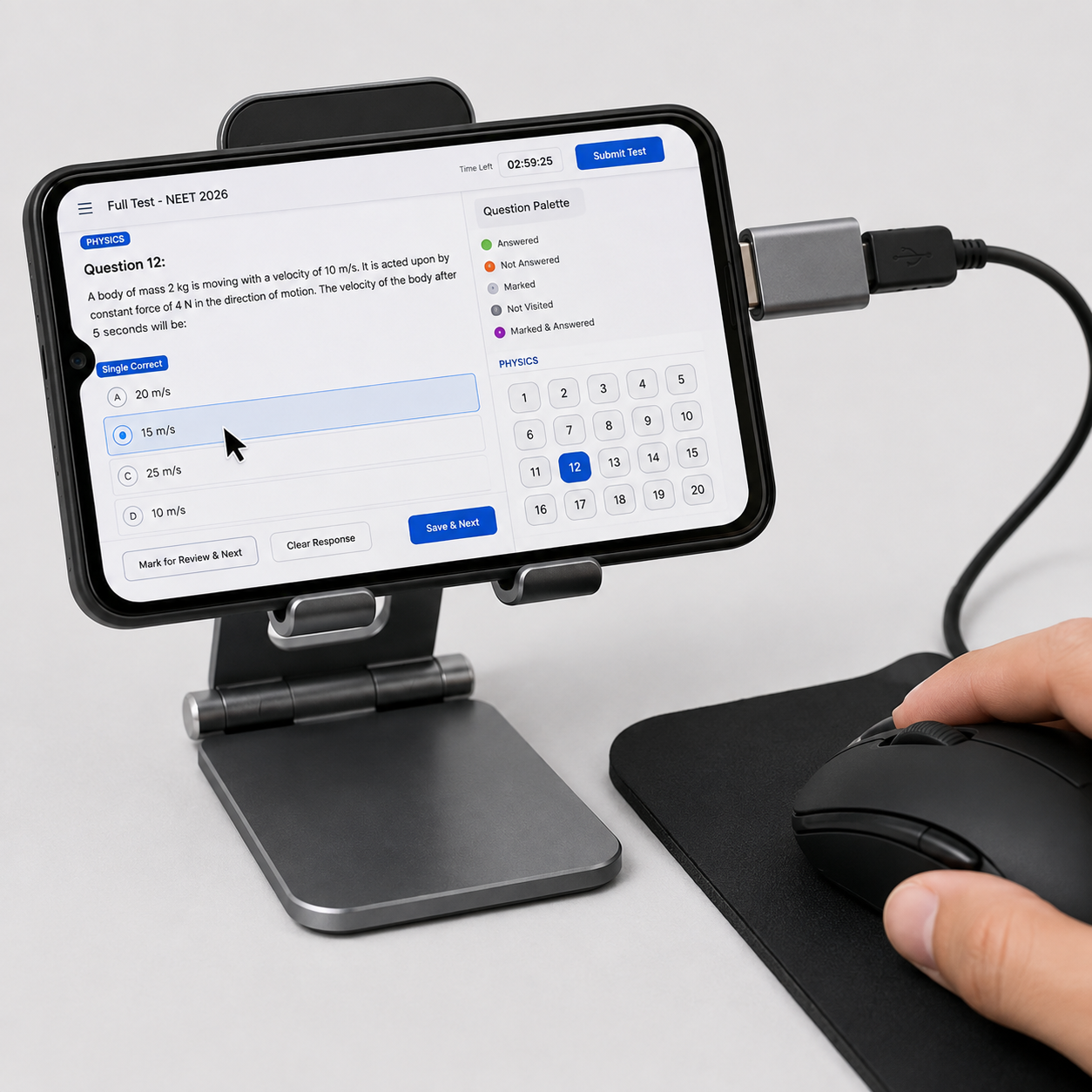 TrackPrep CBT interface running with mouse cursor selecting an answer